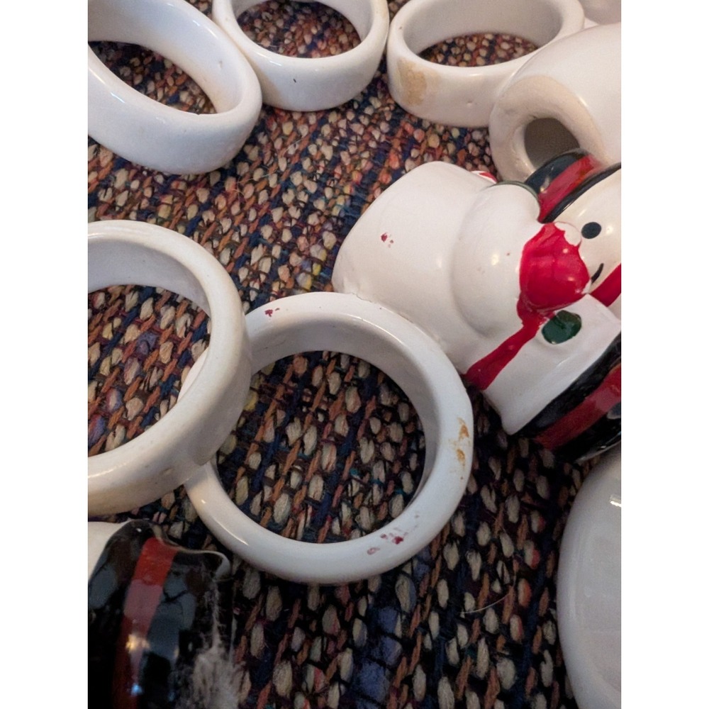 Set of 6 Vintage Ceramic Jolly Snowmen w Napkin Holders, Made In The Philippines - Picture 7 of 14